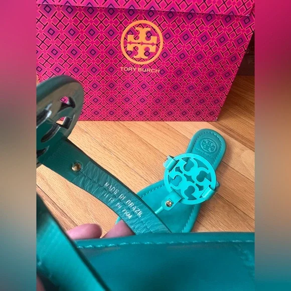Tory Burch Turquoise Patent Leather Miller Sandals - Picture 8 of 10